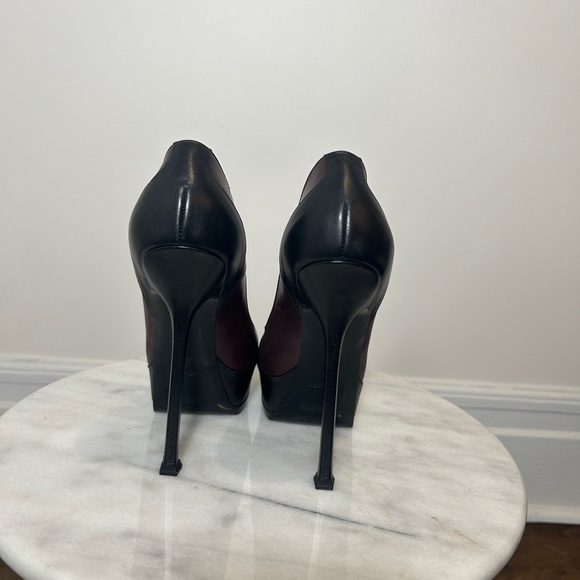 YSL Bordeaux and Black Leather Platform Heels - Picture 2 of 7
